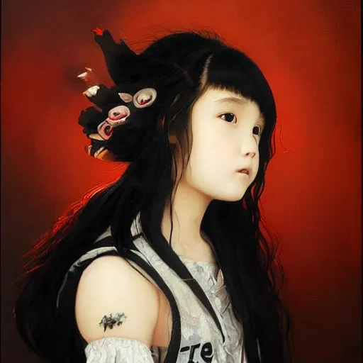 Prompt: realistic oil painting portrait of Babymetal J-Rock singer idol girl Yui Mizuno, she is 20 years old, by Greg Rutkowski, Peter Mohrbacher, Craig Mullins.