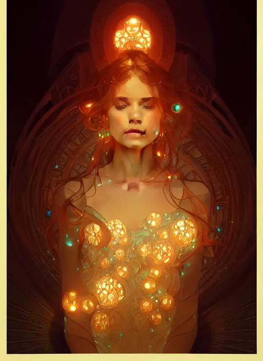 Image similar to water, glowing lights!! intricate elegant, highly detailed, digital painting, artstation, concept art, smooth, sharp focus, illustration, art by artgerm and greg rutkowski and alphonse mucha