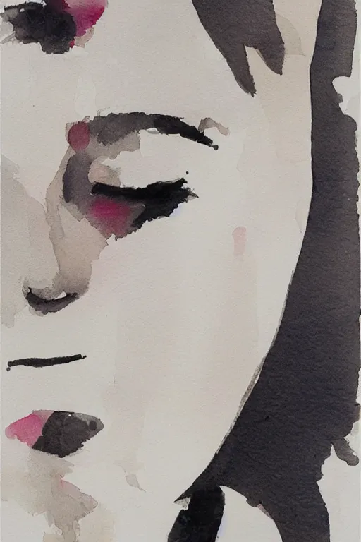 Image similar to beautiful face woman, grey, colorless and silent, watercolor portrait by David downton