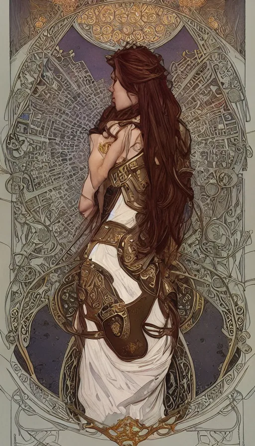 Image similar to soldiers in white armor, highly detailed, very intricate, art nouveau, gold filigree, left right symmetry, tarot concept art watercolor illustration by mandy jurgens and alphonse mucha and alena aenami, featured on artstation