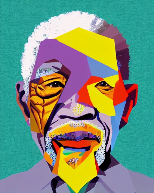 Image similar to cubist portrait of morgan freeman cutout digital illustration cartoon colorful beeple