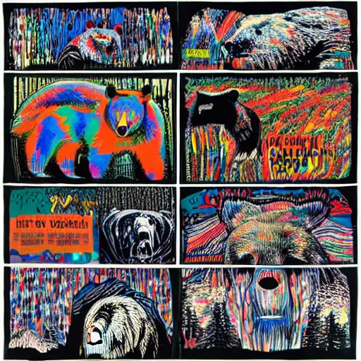 Prompt: Collage, vivid sound by Radiohead, bears, bears, modified bear, despot bears, ultra detailed, Tchock, by Tchock, by Stanley Donwood