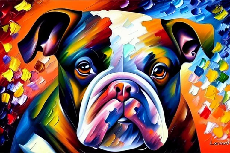 Image similar to portrait of bull dog. painting by leonid afremov