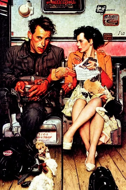 Image similar to True Romance movie painted by Norman Rockwell