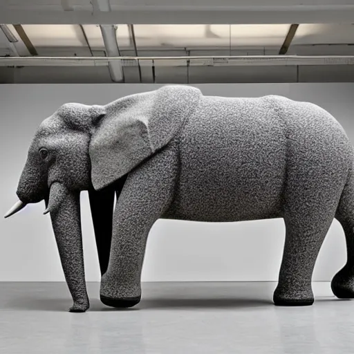 Image similar to a desk in the shape of an elephant with grey accents designed by antony gormley, advertising photography