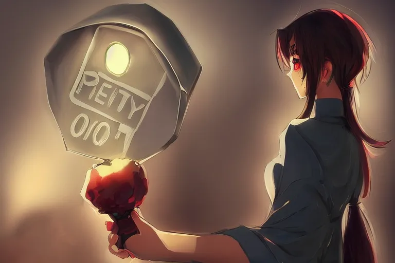 Image similar to concept art, pretty woman holding stop sign, digital anime art, good lighting,