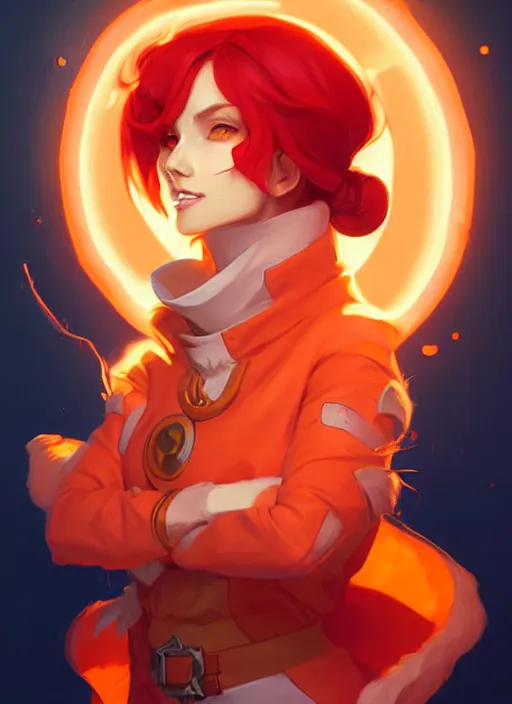 Image similar to style artgerm, joshua middleton, illustration, anthropomorphic hamster as alchemist artificer wearing orange pelt light armor, anime eyes, red hair, swirling fire cosmos, fantasy, dnd, cinematic lighting