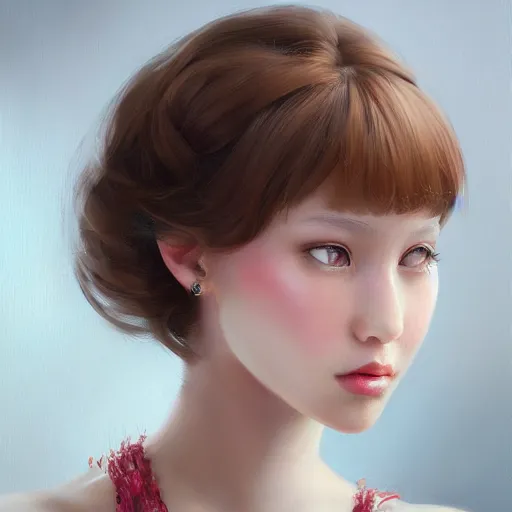 Prompt: a beautiful and elegant girl by wlop, dream, closeup headshot, 8 k, high detailed, ultra - realistic painting, trending on artstation.