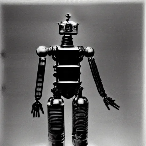 Prompt: daguerreotype of the robot in the film Metropolis by Fritz Lang reimagined by Industrial Light and Magic