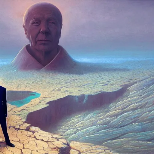 Prompt: a beautiful painting of a man in a suit stands on the redsea by greg rutkowski and zdzisław beksinski and rene magritte, in style of digital art. hyper detailed, sharp focus, soft light. unreal engine 5. ray tracing. trending on artstation
