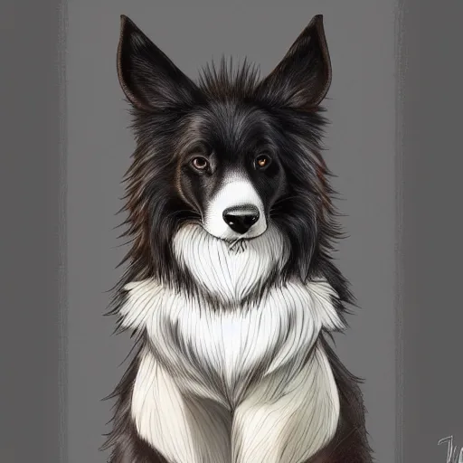 Image similar to wide angle beautiful full body portrait of a strong male anthropomorphic anthro border collie fursona, furry art, furaffinity, beautiful, glamor pose, detailed, aesthetic, trending on artstation