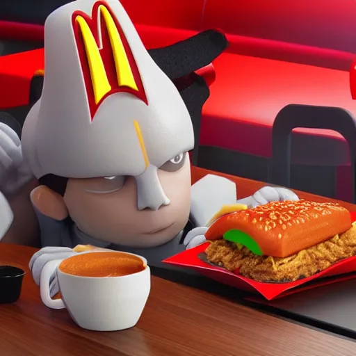 Image similar to daredevil eating in mcdonalds, octane