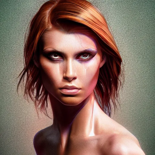 Image similar to half - electric striking woman, complex and hyperdetailed technical, rays and dispersion of light, noise film photo, cute - fine - face, pretty face, oil slick hair, realistic shaded perfect face, extremely fine details, realistic shaded lighting, dynamic background, artgerm, 8 k ultra realistic, highly detailed, michael whelan