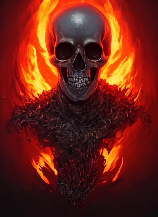 Prompt: A fancy portrait of a Skull on fire by Greg Rutkowski, Sung Choi, Mitchell Mohrhauser, Maciej Kuciara, Johnson Ting, Maxim Verehin, Peter Konig, Bloodborne, 8k photorealistic, cinematic lighting, HD, high details, dramatic, atmospheric , trending on artstation