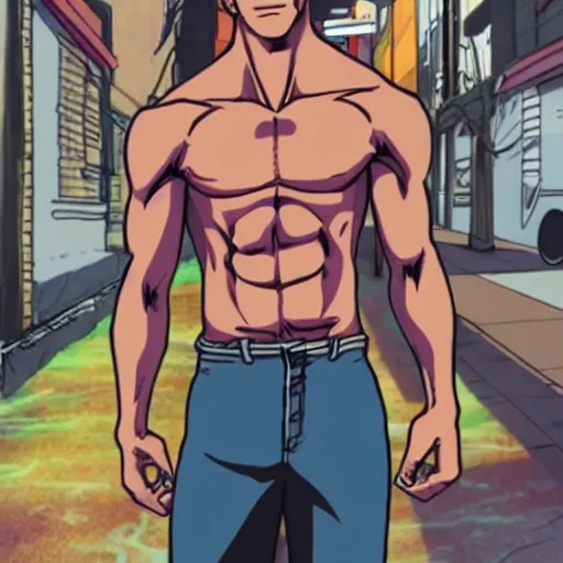 Image similar to Still of Andrew Garfield with a very muscular body type, anime art, anime style