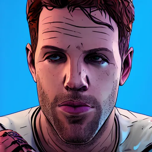 Image similar to sebastian vettel portrait, borderlands, tales from the borderlands, the wolf among us, comic, cinematic lighting, studio quality, 8 k