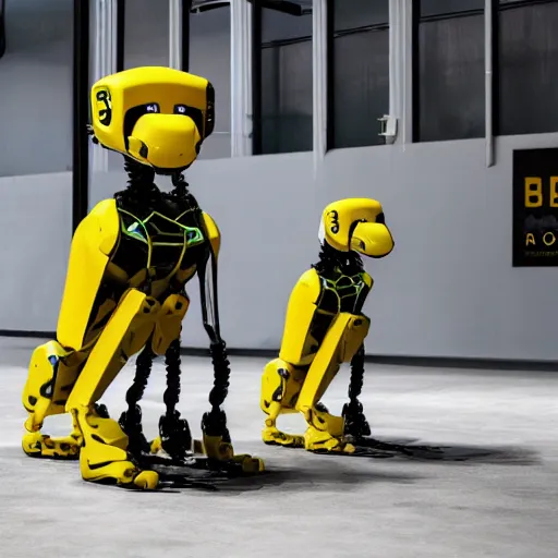 Image similar to atlas robot, boston dynamics atlas, atlas and spot, spot robot dog, humanoid robot, robot dog, yellow robot dog, boston dynamics, 2 0 2 2 promo image