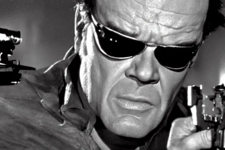 Image similar to Jack Nicholson plays Terminator, still from the film