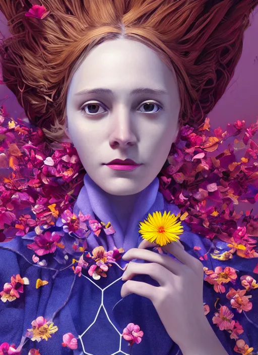 Image similar to an anthropomorphic beautiful female scientist portrait holding a flowers wearing colourful robe, fine art, award winning, intricate, elegant, sharp focus, octane render, hyperrealistic, wizard hat cinematic lighting, highly detailed, digital painting, 8 k concept art, art by jamie hewlett and z. w. gu, masterpiece, trending on artstation, 8 k