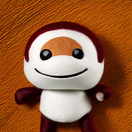 Prompt: closeup sackboy, very detailed felt plushie, official product image, white studio