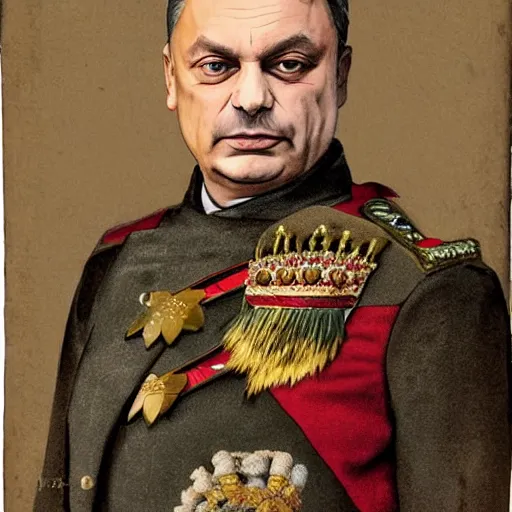 Prompt: id photo of a viktor orban in emperor outfit, art by victor stabin