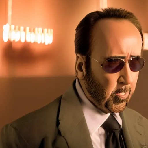 Image similar to A still of Nicolas Cage as a muppet, 4k, 35mm, ultra realistic, studio lighting