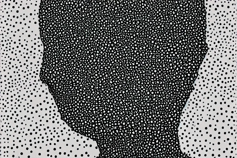 Image similar to anxiety, faceless people dark, dots, drip, stipple, pointillism, technical, abstract, minimal, style of francis bacon, asymmetry, pulled apart, cloak, eerie, made of dots, abstract, balaclava mask, colored dots, sploch