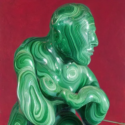 Prompt: malachite by arthur boyd, by hans baldung saturated, lines. a beautiful sculpture. i was born in a house with a million rooms, built on a small, airless world on the edge of an empire of light & commerce.