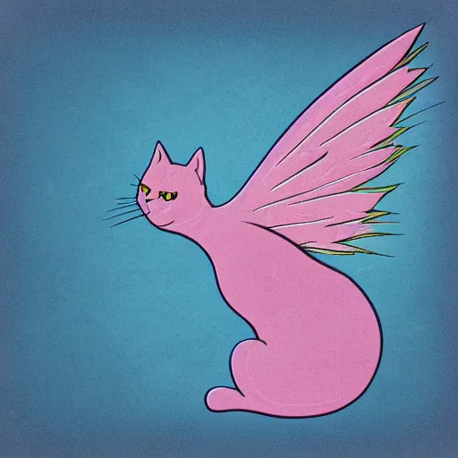 Image similar to cat with large angle wings, digital art