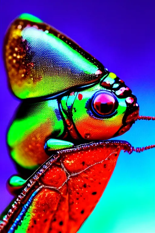 Image similar to high quality macro photo iridescent Red spotted jewel beetles! gorgeous highly detailed david ligare elson peter cinematic blue lighting high quality low angle hd 8k sharp shallow depth of field