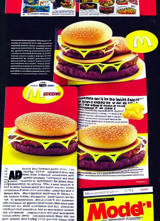 Image similar to a 1 9 9 9 magazine page with ads for mcdonalds and spiders, a full page magazine scan, hd