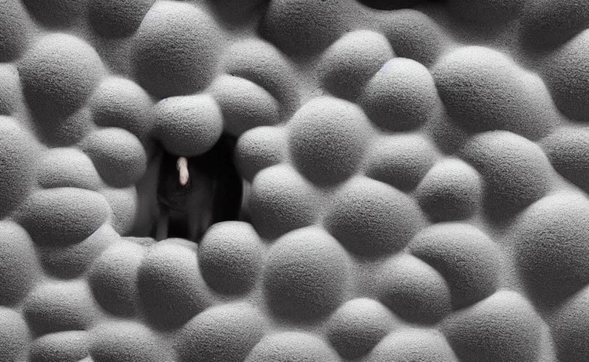 Prompt: hyper liminal photo, sponge with many tunnels inside each hole, tunnels lead to different worlds, surreal, ominous creature hiding detailed, high definition, mysterious, low quality photo, surrealist depiction of a normal sponge, trending