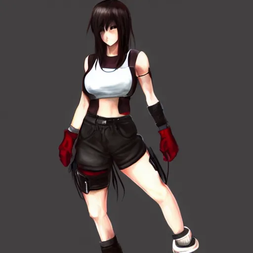 Image similar to concept art of older tifa lockhart, full body, trending on artstation