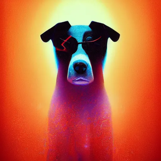 Image similar to portrait of a dog, james jean style, vfx art, unreal engine render, claymation style, colourful, volumetric light, digital painting, digital illustration, dramatic light,