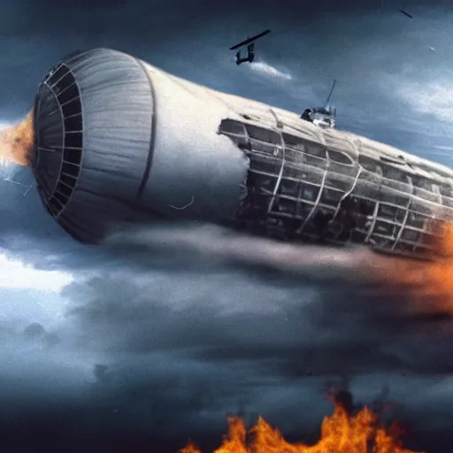 Prompt: photorealistic art of the hindenburg disaster, 8k, cinematic lighting