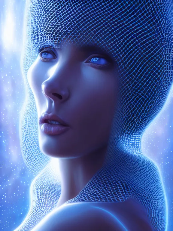 Prompt: portrait of a beautiful woman in midst of transparent clear see - through honeycombs. spaceship environment, dramatic lighting, ultra realistic, highly detailed, concept art, photorealistic, octane render, 8 k, unreal engine. art by gustave dore, art by boris vallejo, art by julie bell, art by christopher marley, art by artgerm