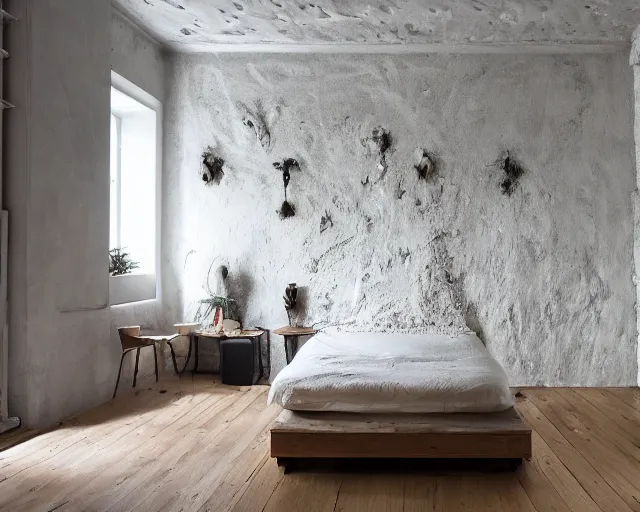 Image similar to Liminal space underwater, stucco walls, clean floors, maximalist, cosy