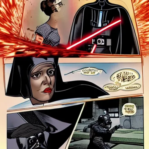 Prompt: leia organa fights darth vader