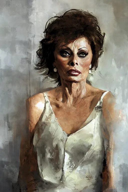 Image similar to A painting of Sophia Loren, by Jeremy Mann