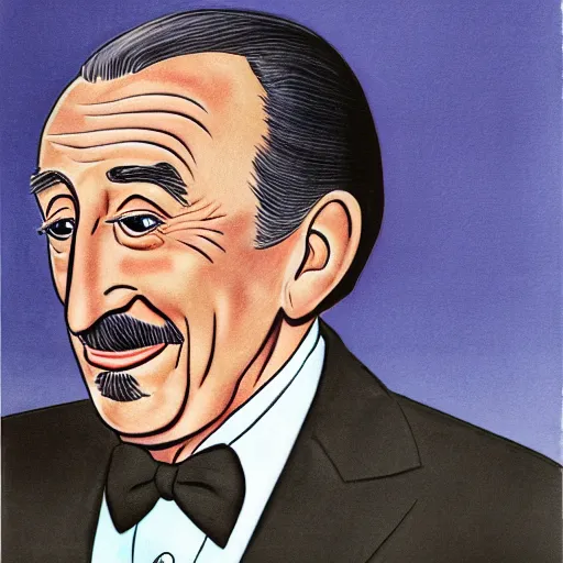 Image similar to a portrait of walt disney in the style of al hirschfeld