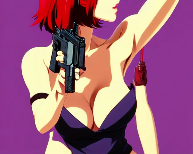 Prompt: faye valentine holding a gun | very very anime!!!, fine - face, audrey plaza, realistic shaded perfect face, fine details. anime. realistic shaded lighting poster by ilya kuvshinov katsuhiro otomo ghost - in - the - cowboy bebop, shell, magali villeneuve, artgerm, jeremy lipkin and michael garmash and rob rey