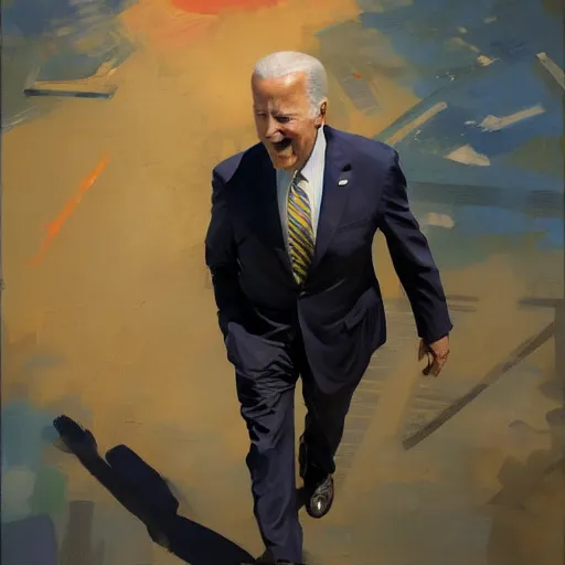 Image similar to greg manchess portrait painting of joe biden, medium shot, asymmetrical, profile picture, organic painting, sunny day, matte painting, bold shapes, hard edges, street art, trending on artstation, by huang guangjian, gil elvgren, ruan jia, randy vargas, greg rutkowski