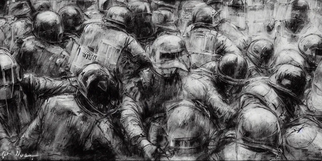 Image similar to protesters against police by Guy Denning