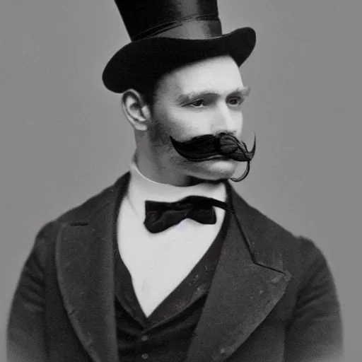 Image similar to A photograph portrait of Jerma in the mid-late 1800s with a top hat and mustache with mutton chops, taken in the mid-late 1800s, taken on a Field View Camera, realistic, hyperrealistic, very realistic, highly detailed, very detailed, extremely detailed, detailed, digital art, trending on artstation