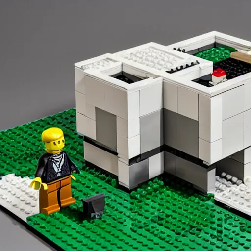 Prompt: a mies van der rohe house in lego
