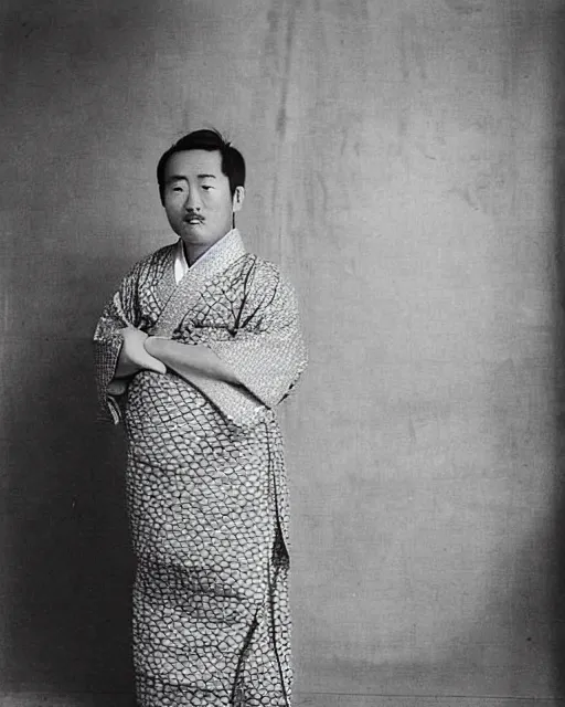 Prompt: 1 8 0 0's photograph of a heavily pregnant handsome!!! japanese man in his 2 0 s wearing a yukata, high quality image