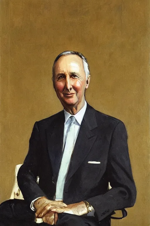 Image similar to “portrait of former Australian prime minister Paul Keating, in expensive Italian suit, by Robert McGinnis”