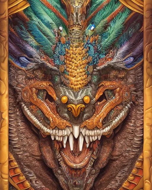 Prompt: digital painting of quetzalcoatl, mayan feathered serpent god, by filipe pagliuso and justin gerard, fantasy, highly detailed, realistic, intricate, portrait, sharp focus, tarot card