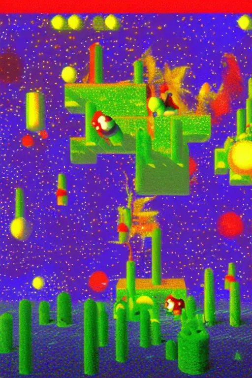 Prompt: ” nightmare horror super mario 6 4 game screenshot, glitch, light body, dissolving into light particles, painted by cuno amiet glitchcore painted by cuno amiet glitchcore. ”