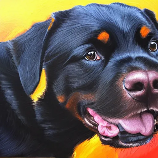 Image similar to emo Rottweiler oil painting